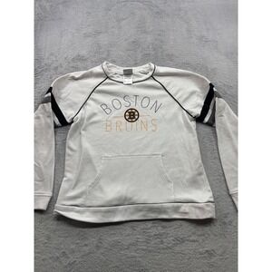 Boston Bruins White Athletic Sweatshirt Women's Size Medium Pullover Pocket NHL
